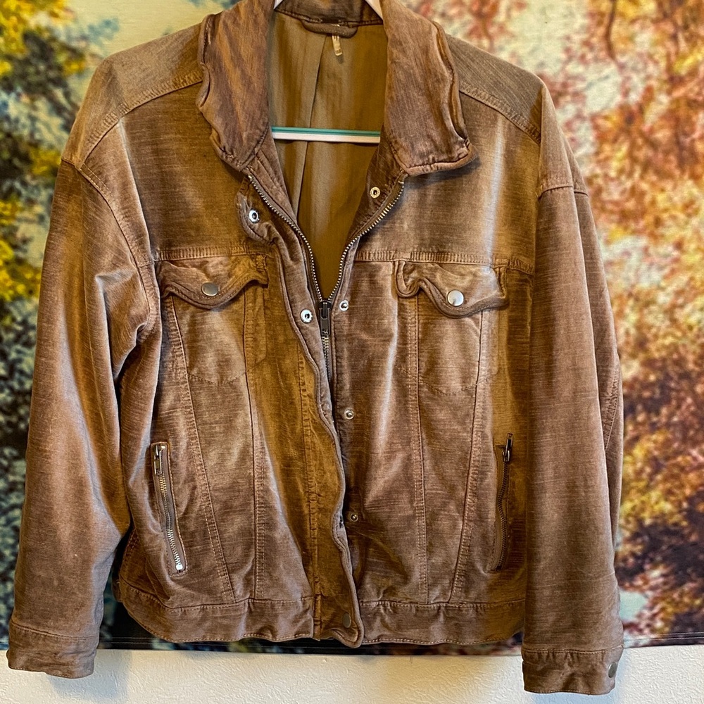 Free People pink velvet trucker Jacket oversized like new